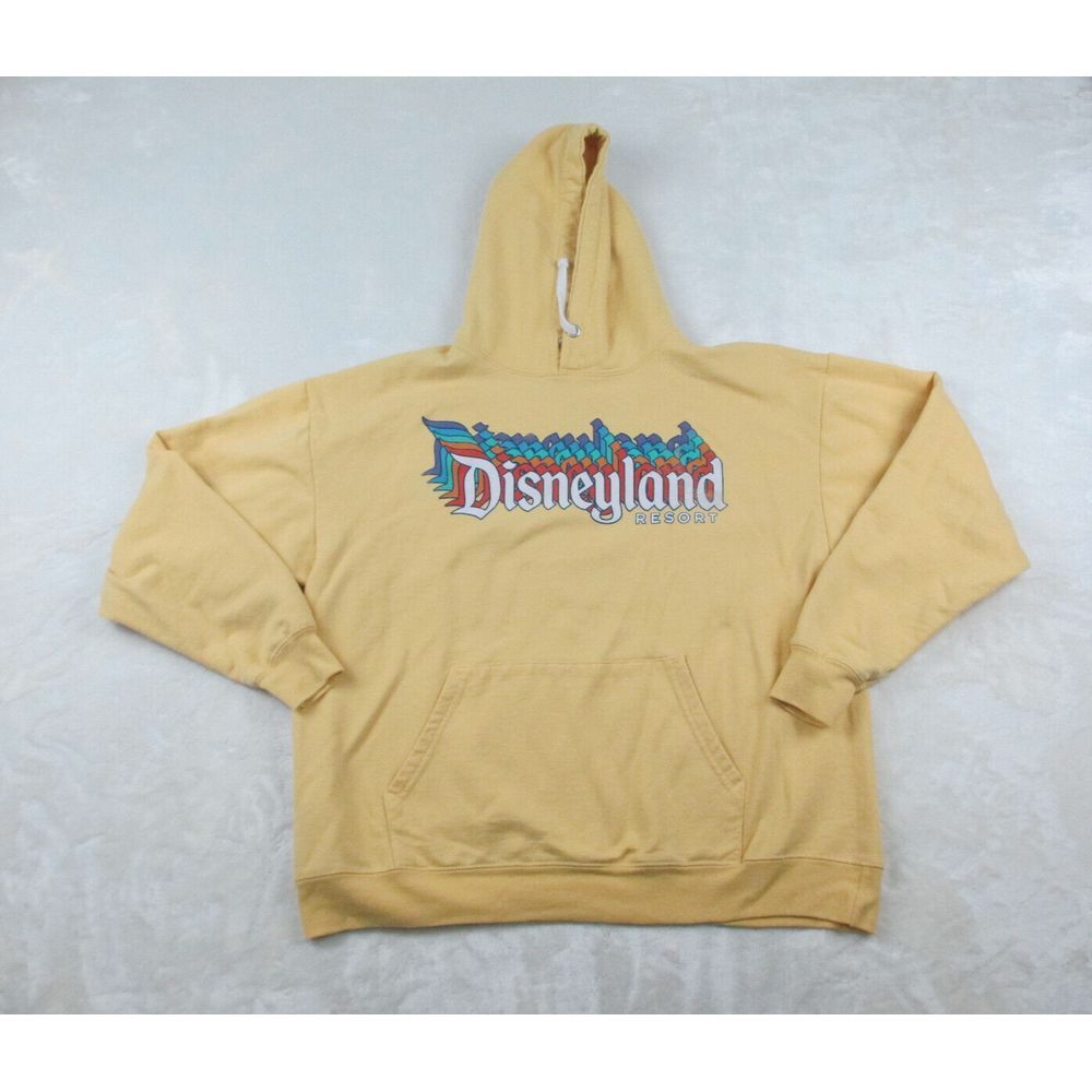 Disney Sweater Womens Large Yellow‎ Disneyland Hooded Retro Rainbow Ladies*